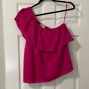 LOFT Fuchsia Ruffled One-Shoulder Blouse